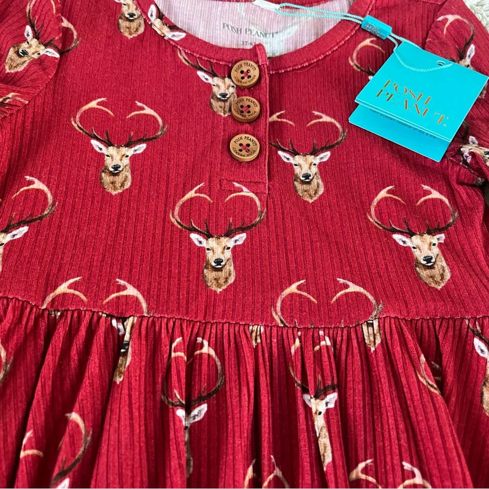 Posh Peanut NEW Red Henley Twirl Dress in Dash Deer Christmas Holiday size 3-4 - Picture 8 of 12